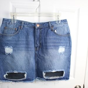 Mesh Ripped Jean Skirt